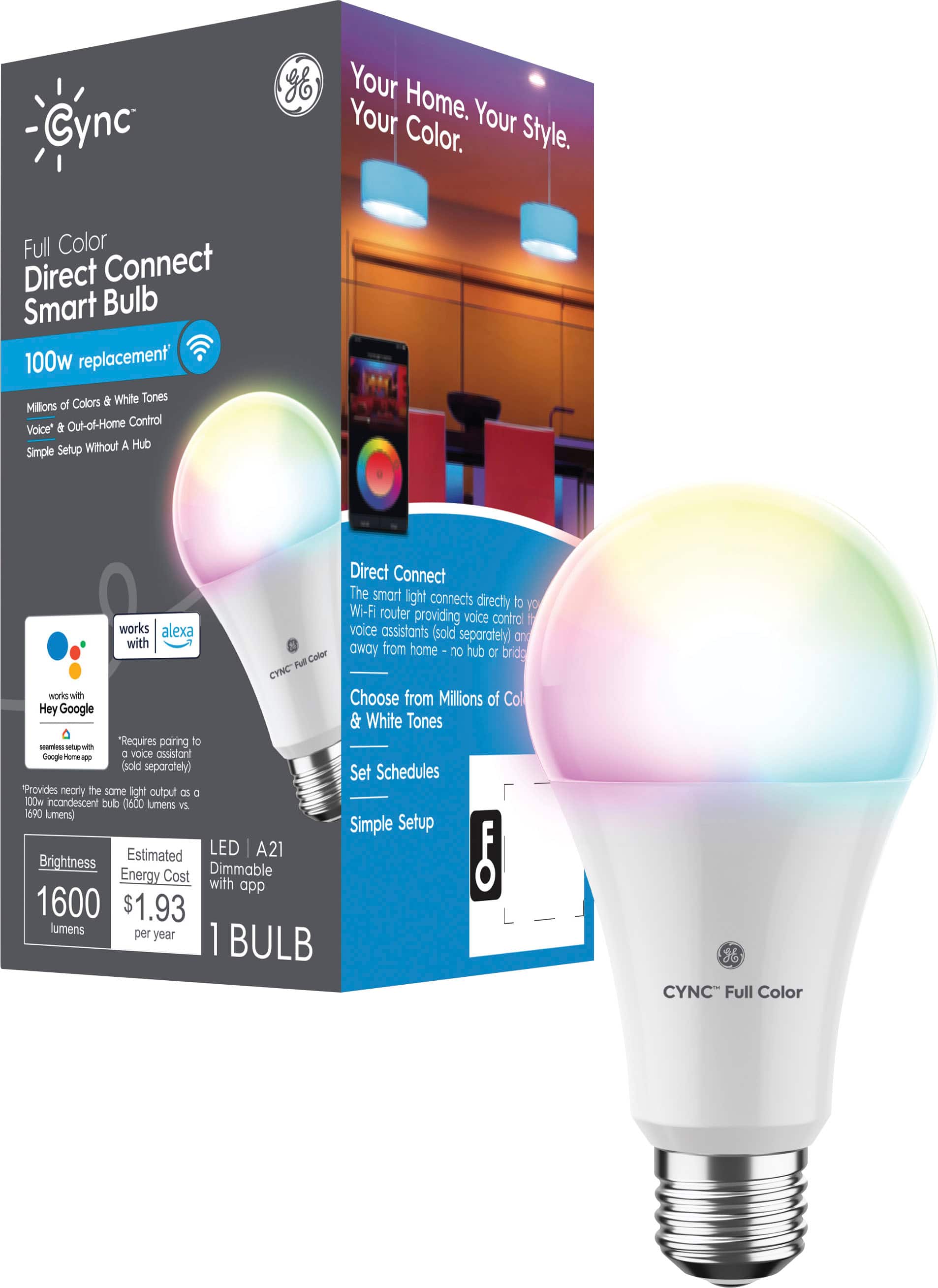 Cync Smart LED Bulb illuminating a living room with vibrant colors