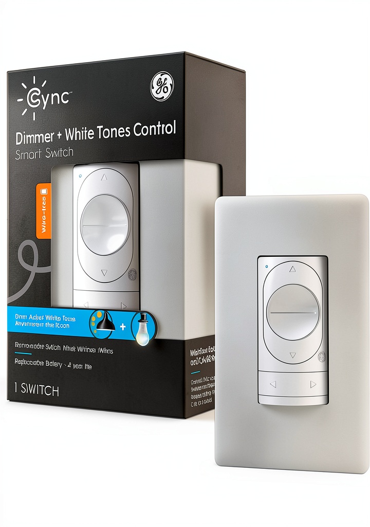 'GE Cync Smart Dimmer Switch mounted on a bedroom wall'