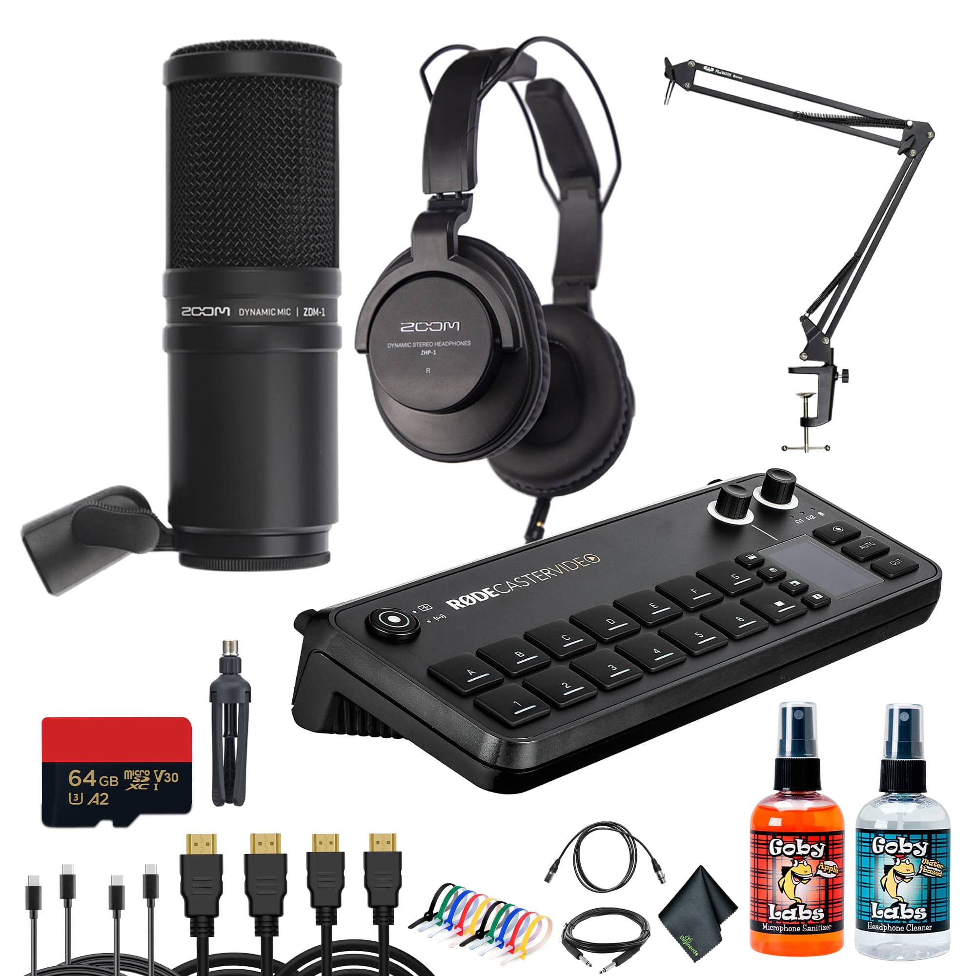 RODE RODECaster Video console setup with headphones and microphone