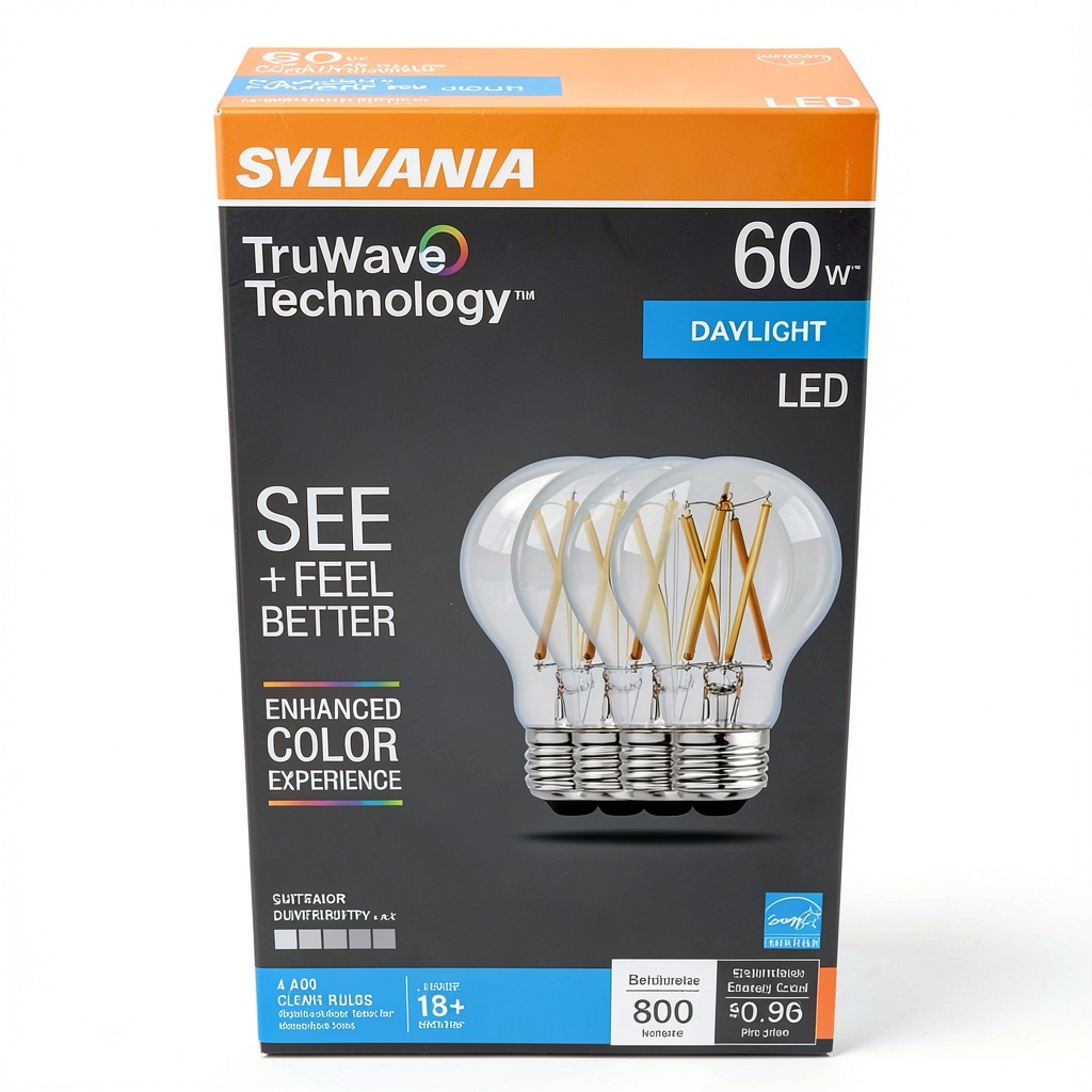 Sylvania TruWave LED bulb illuminating a modern living room