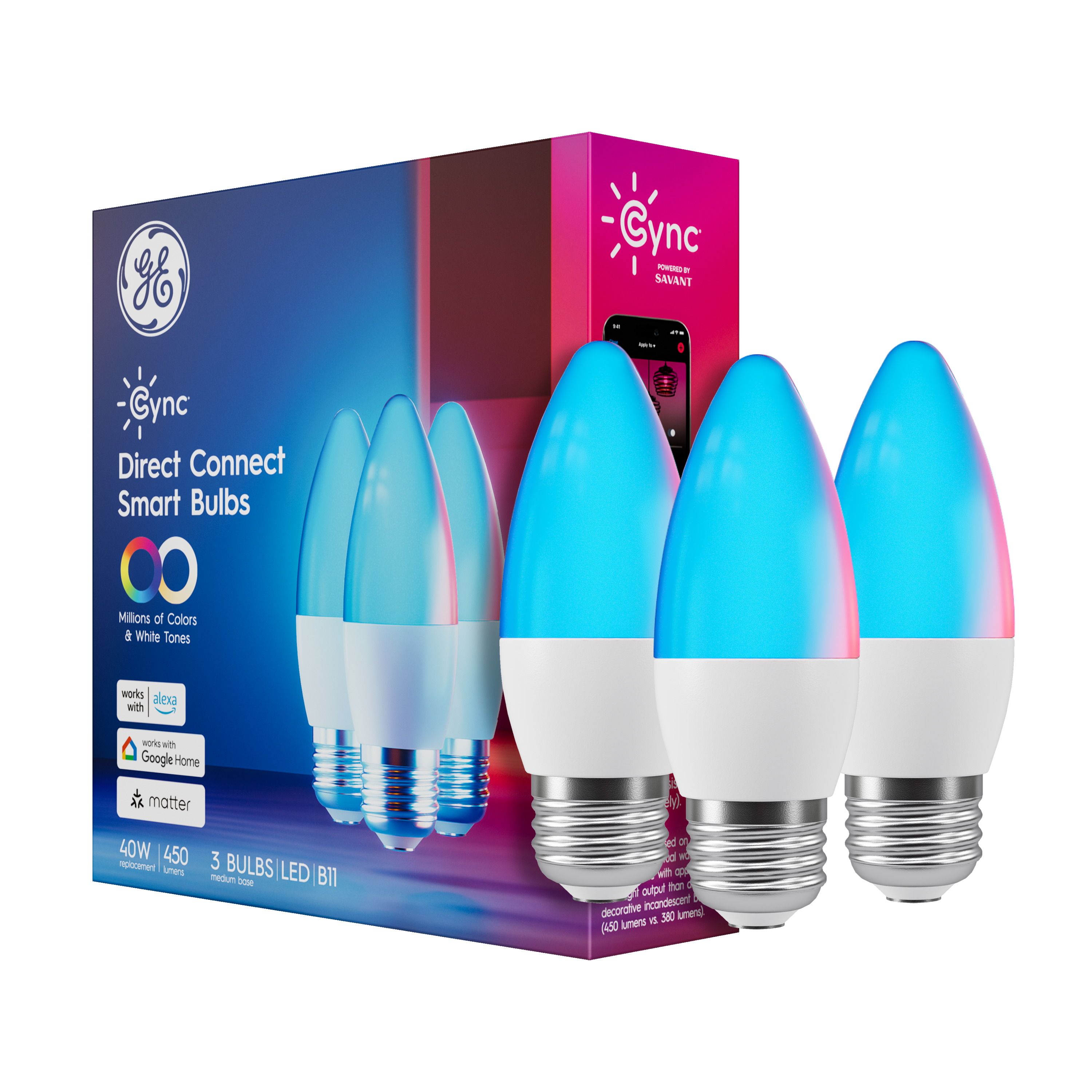 Cync Smart LED Bulbs illuminating a modern living room with color-changing effects