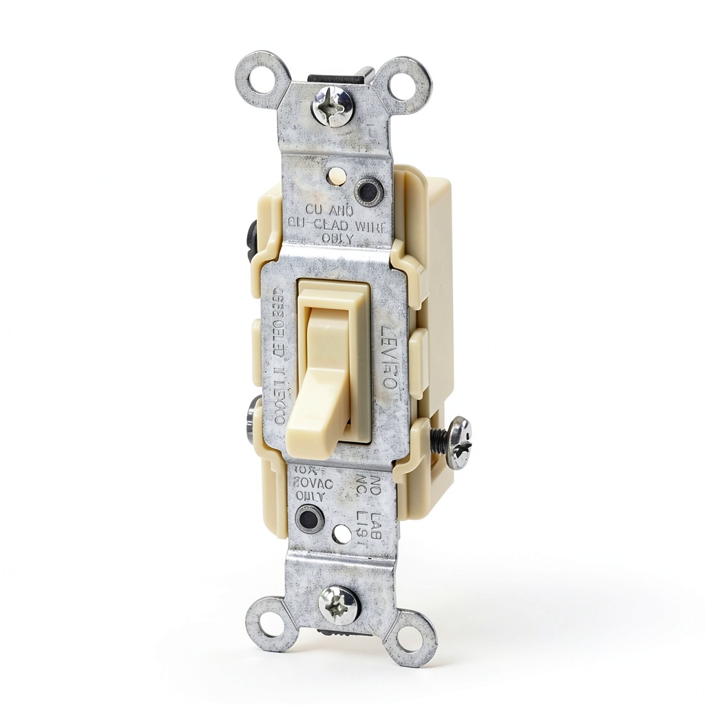 'Leviton 3-way toggle switch with phenolic interior construction'