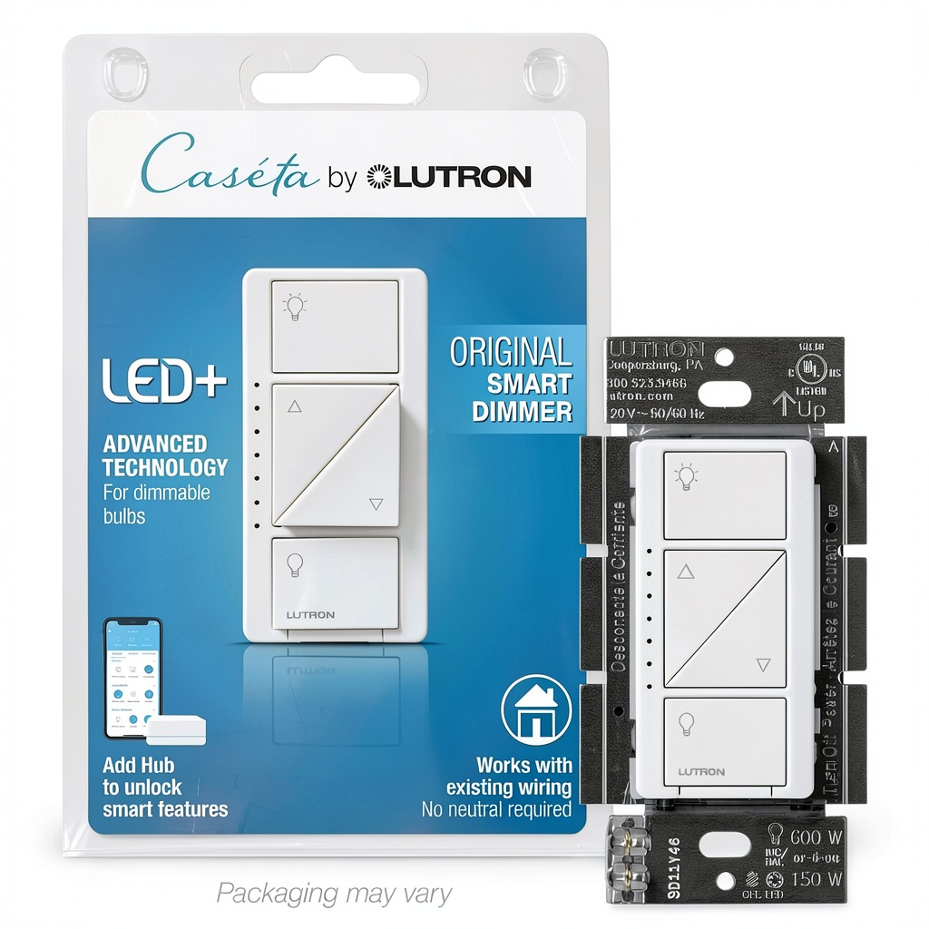 Lutron Caseta dimmer switch installed in a modern living room