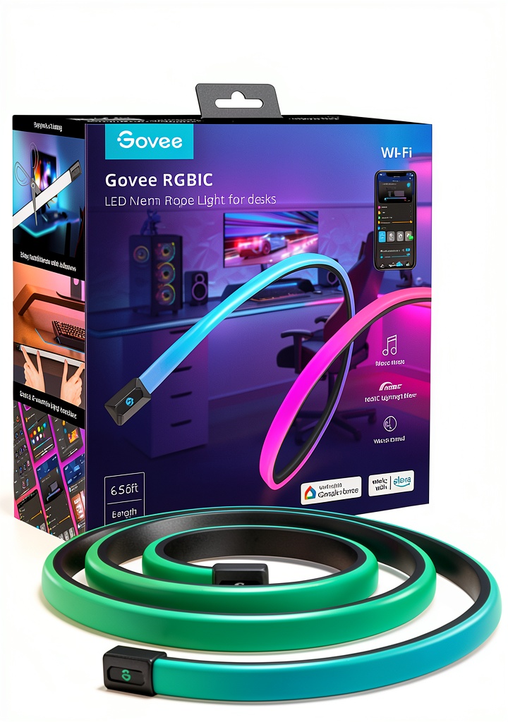 Govee Gaming Neon Rope Light illuminating a gaming desk