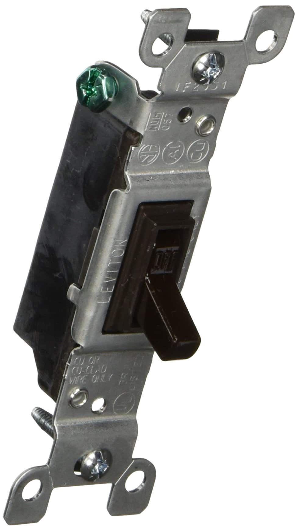 Leviton Brown Cafe toggle switch installed in a standard wall box
