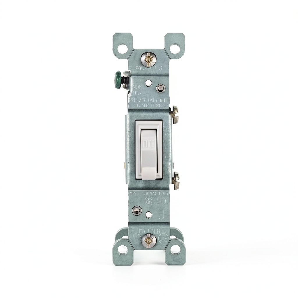 'Leviton toggle switch installed in a standard electrical box'