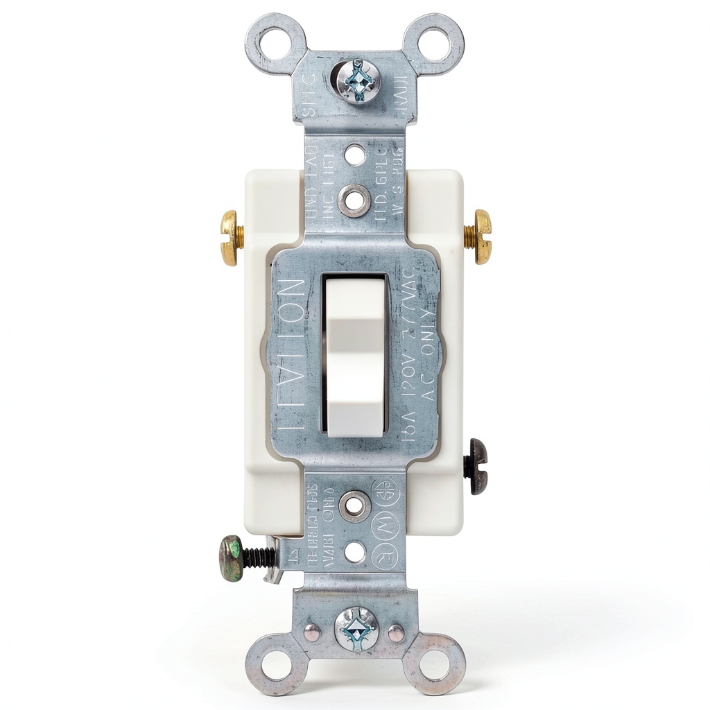 'Leviton commercial toggle switch installed in a wall box'