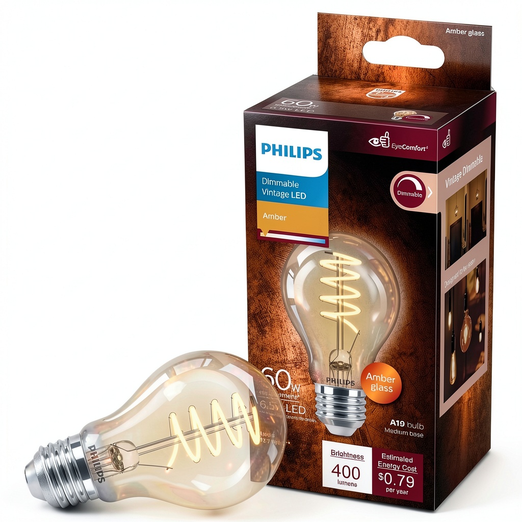 Philips A19 E26 LED bulb illuminating a cozy room
