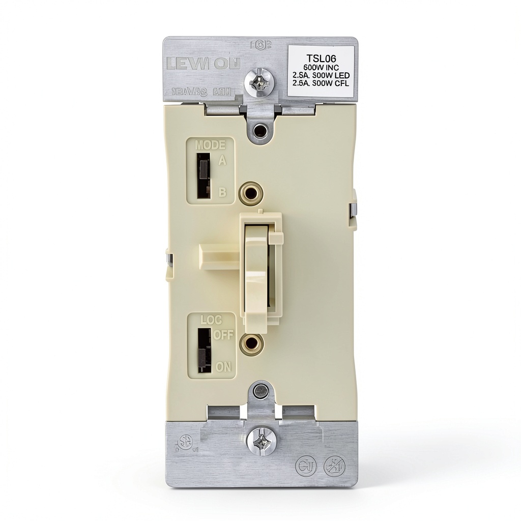 Leviton Toggle Slide Dimmer installed in a traditional home setting