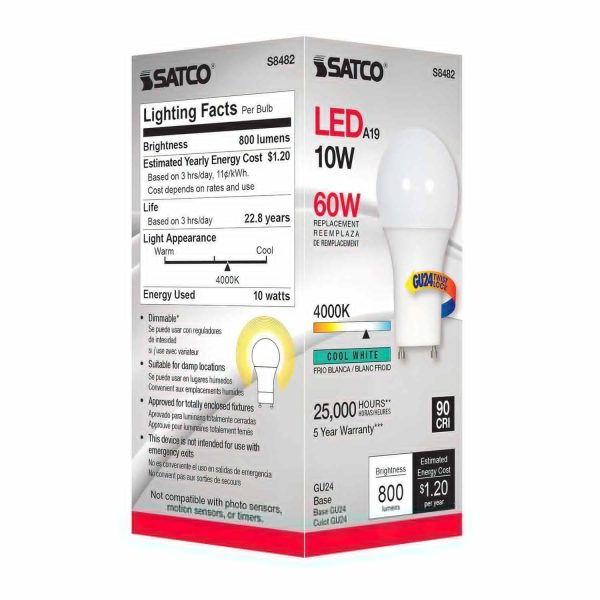 SATCO A19 GU24 LED Bulb Cool White 60 Watt Equivalent-2