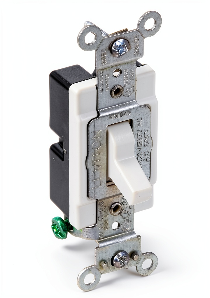 'Leviton 5501-LHW Lighted Toggle Switch installed in a commercial electrical box'