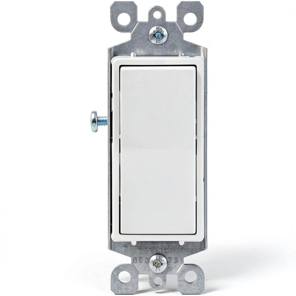 'Leviton illuminated rocker switch installed in a standard wall plate'