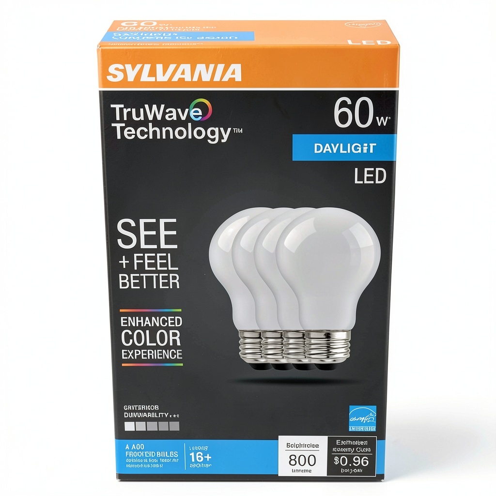 Sylvania TruWave LED Bulb illuminating a modern living room