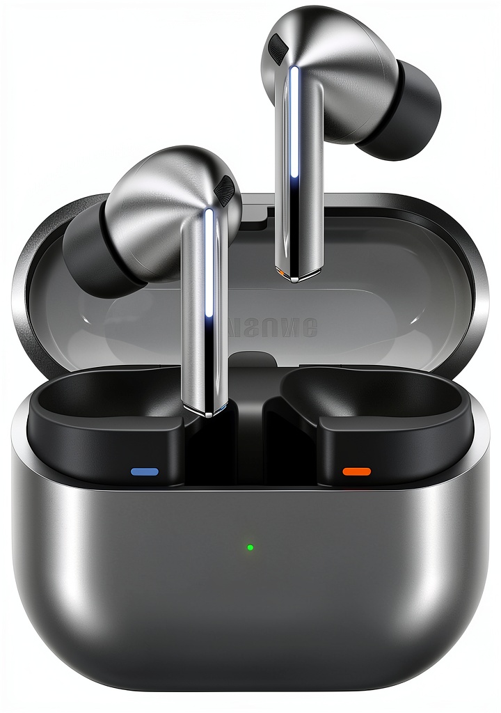 Samsung Galaxy Buds3 Pro in Silver color with charging case