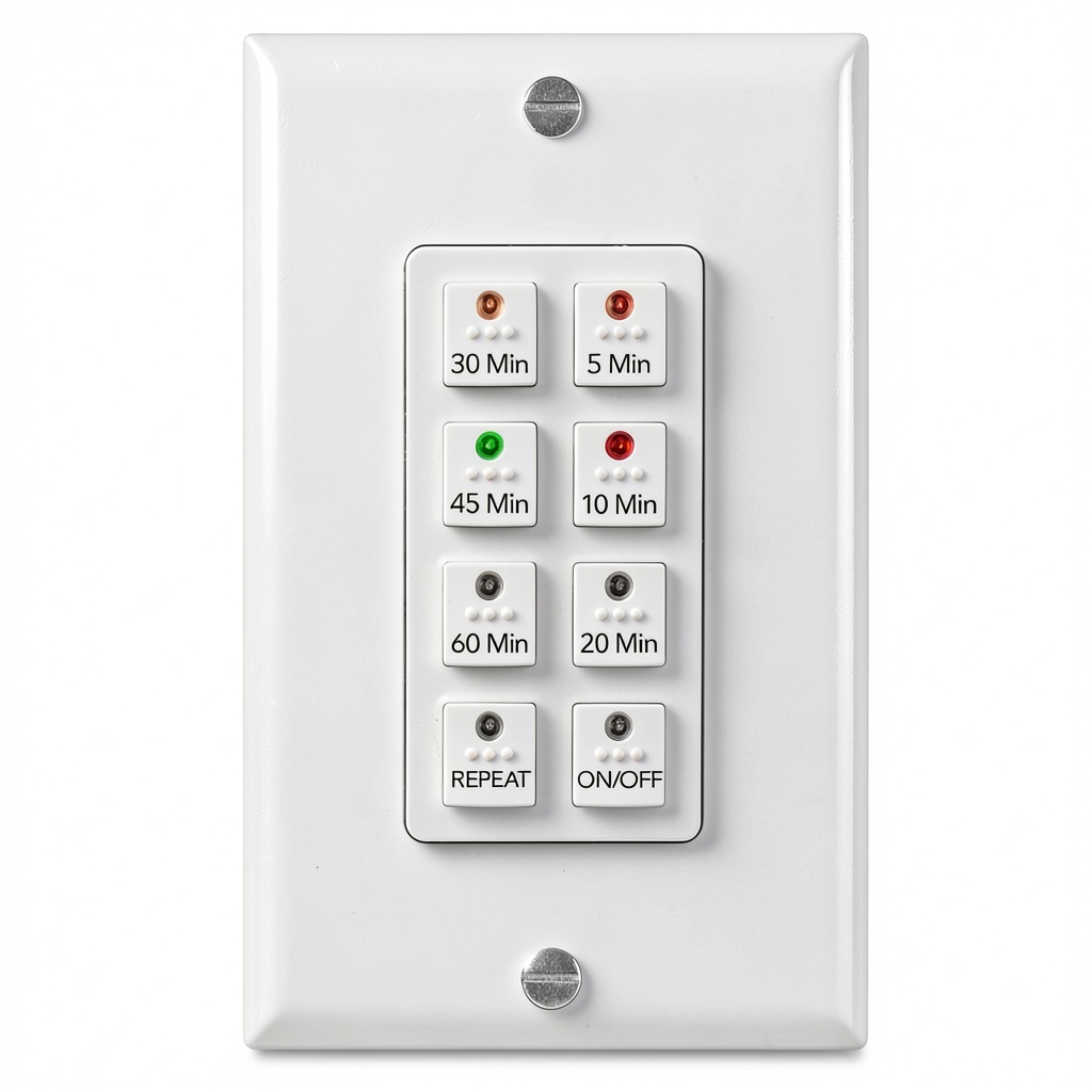 BN-LINK digital wall timer switch installed in a bathroom wall
