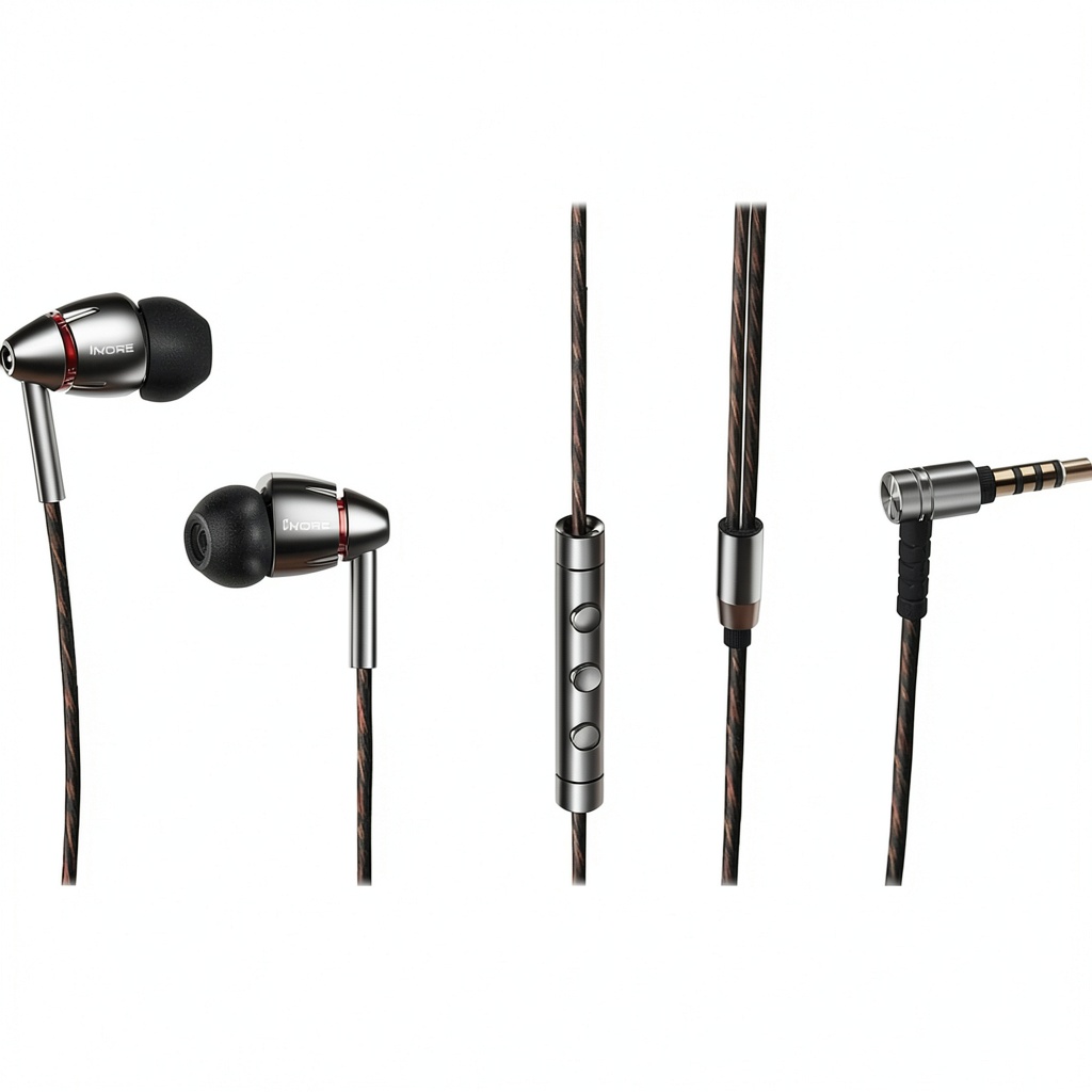 1MORE Quad Driver in-ear headphones with ear tips and accessories displayed