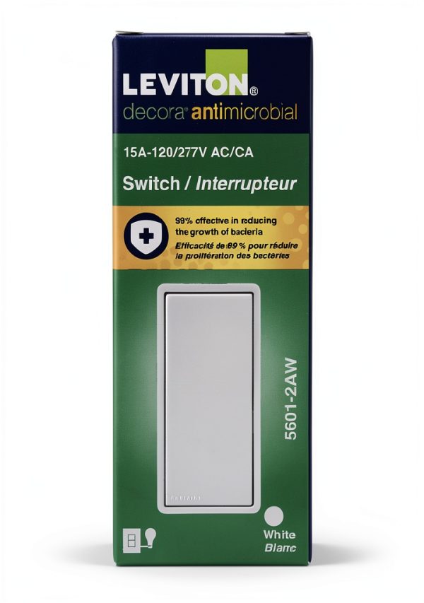 Leviton Antimicrobial Rocker Switch 15 Amp Single Pole-0