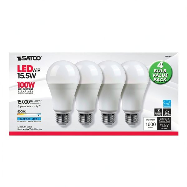 SATCO A19 E26 LED Bulb Natural Light 100 Watt Equivalent-1
