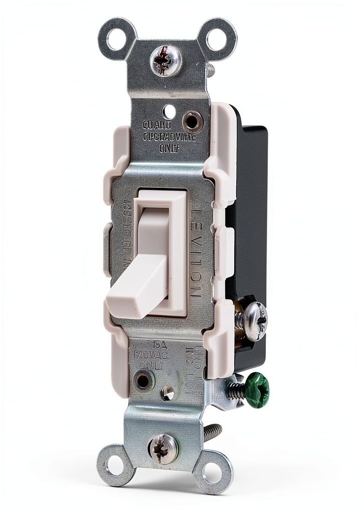 'Leviton 1-pole grounded toggle switch installed in a standard electrical box'