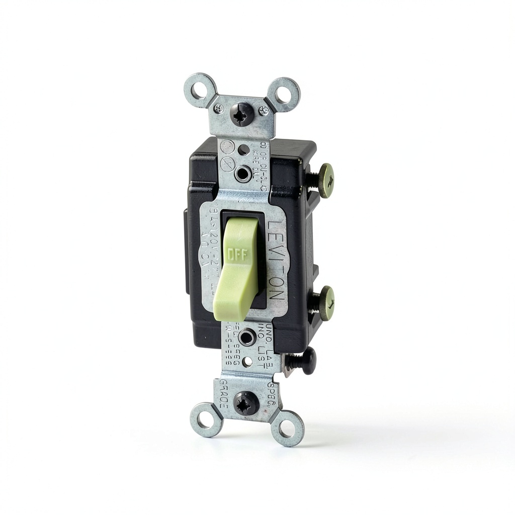 Installing Leviton 5501LHI commercial lighted toggle switch on a metal wall box in a hallway
