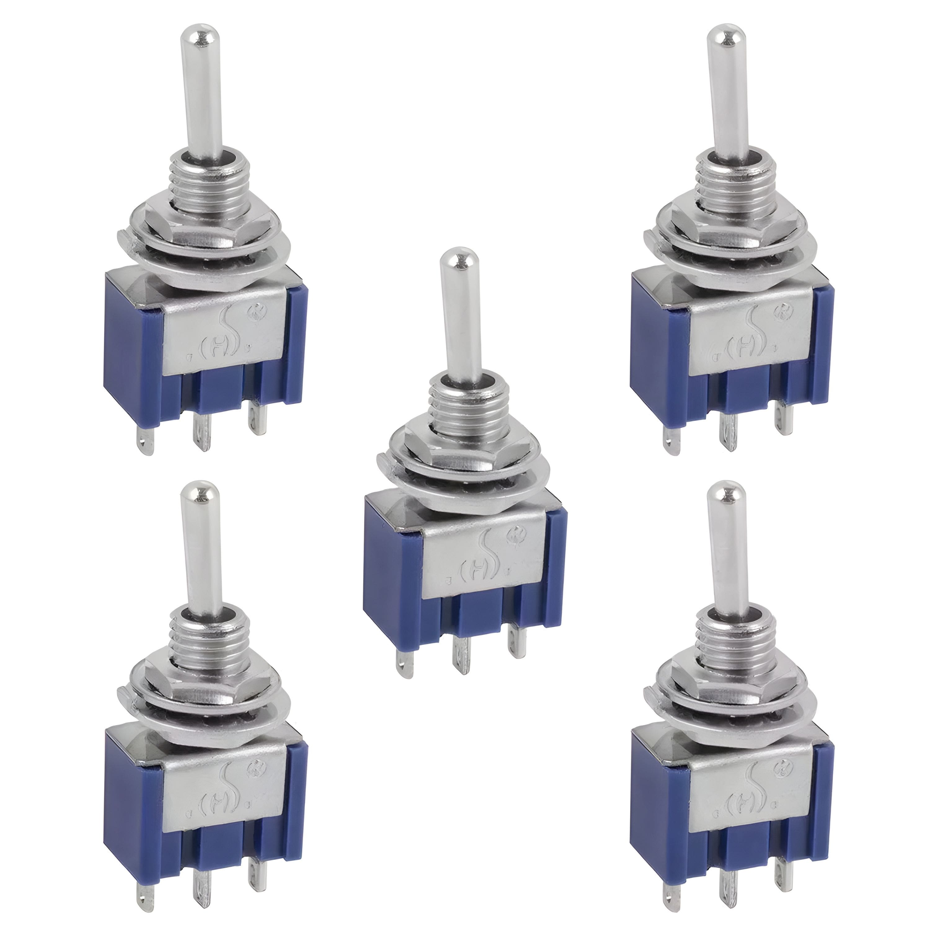 SPDT mini toggle switch pack with detailed close-up showing terminals and positions