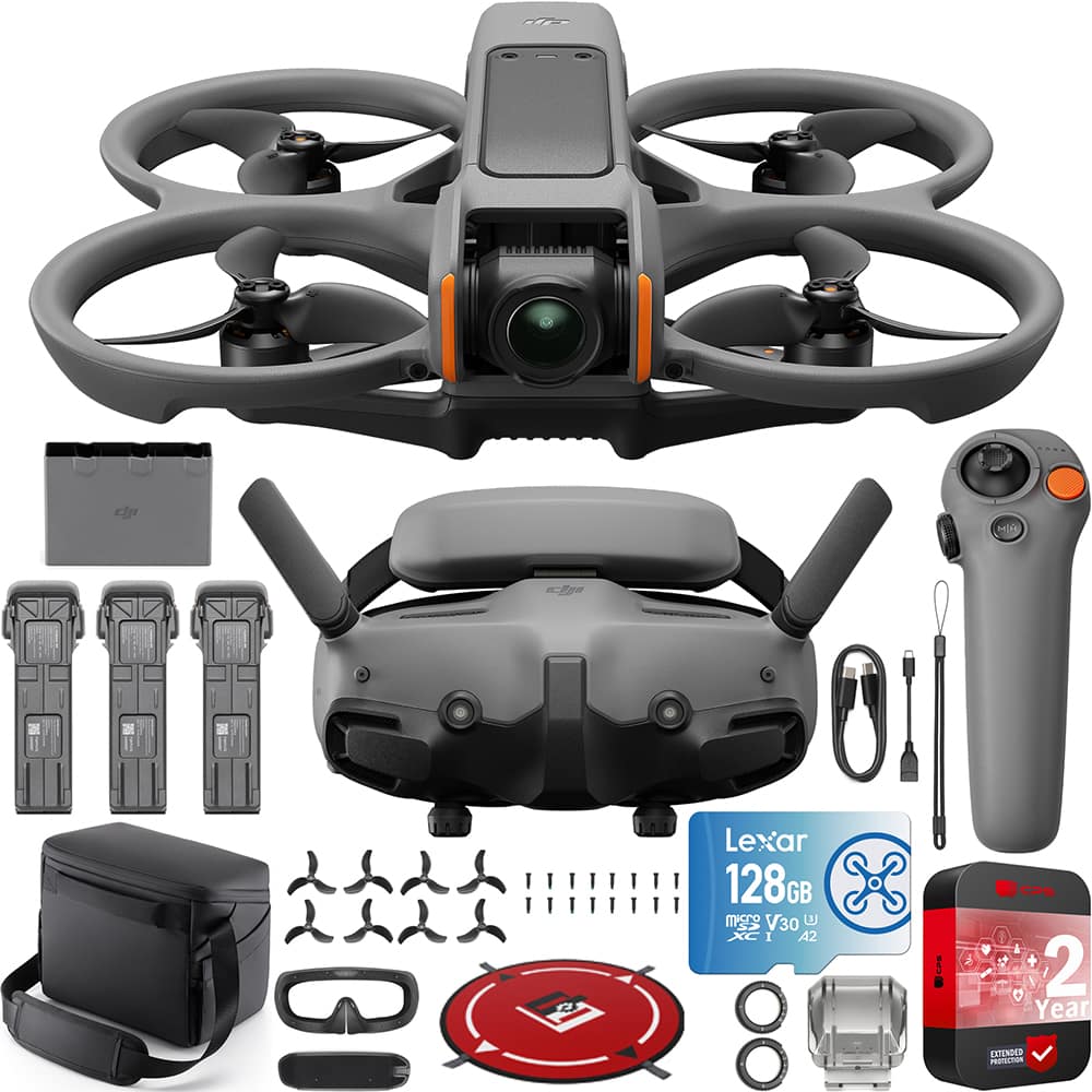 DJI Avata 2 FPV Drone Fly More Combo with Goggles 3 and RC Motion 3 controller displayed on outdoor table