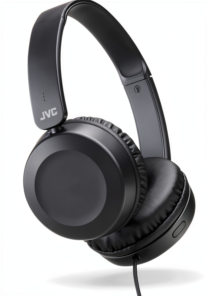JVC On Ear Headphones in black showing sleek design and ear cushions