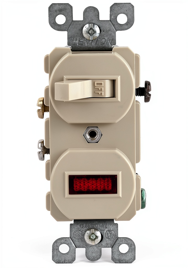 Leviton toggle switch installed in a wall plate showing pilot light