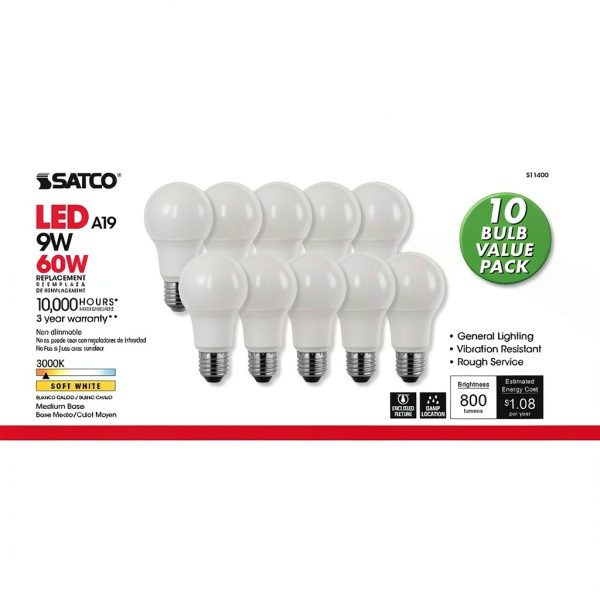 SATCO A19 E26 LED Bulb Soft White 60 Watt Equivalent-0