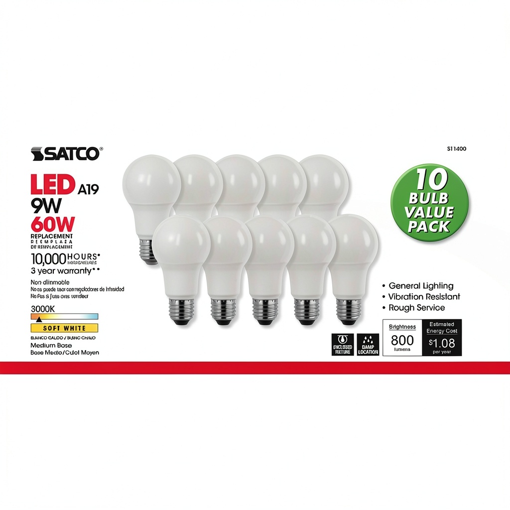 SATCO A19 E26 LED bulb illuminating a cozy room