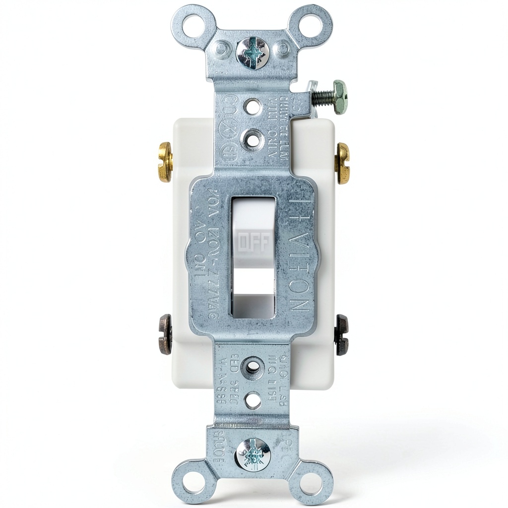 'Leviton commercial toggle switch installed in a wall plate'