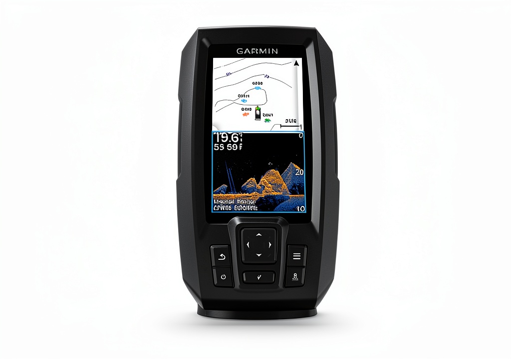 Garmin STRIKER Vivid 4cv fishfinder displaying colorful sonar on water