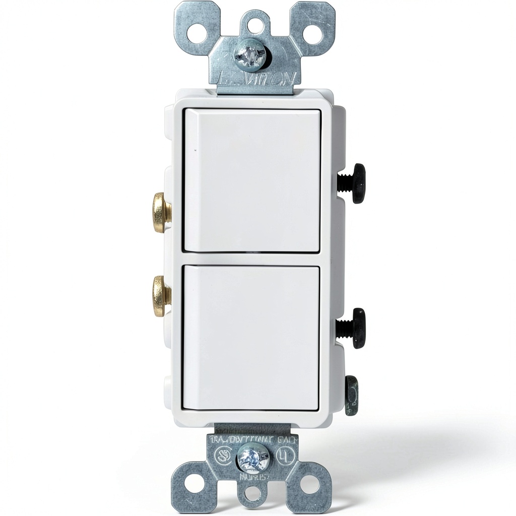 'Leviton Decora dual switch installed in a standard wall plate'