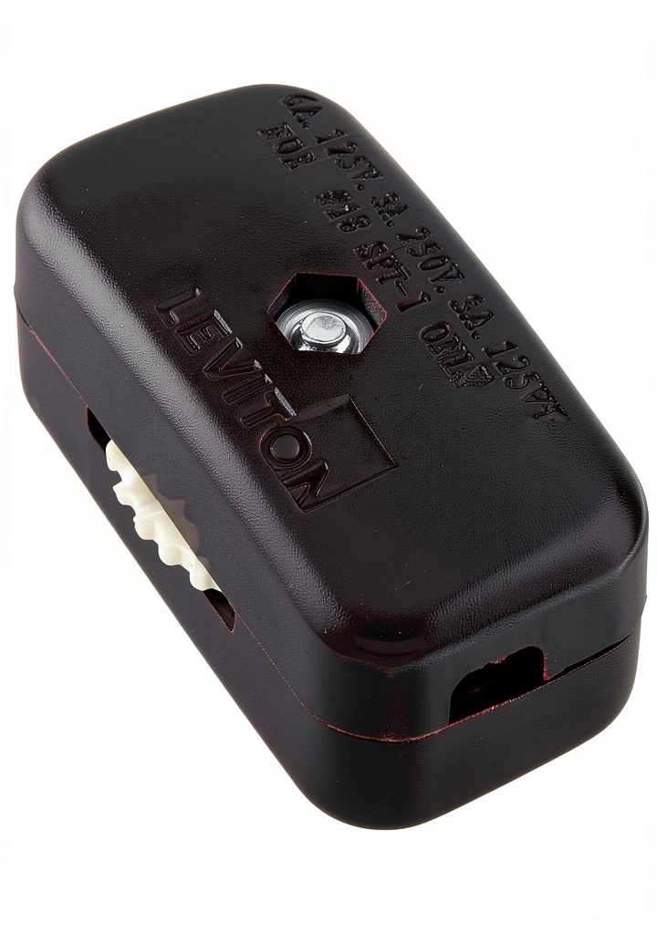 'Leviton lamp cord switch installed on a cord with rotary control visible'