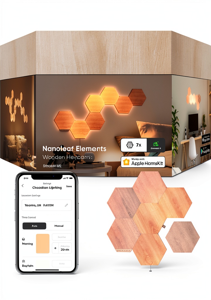 Nanoleaf Elements Hexagons Smarter Kit installed on a living room wall