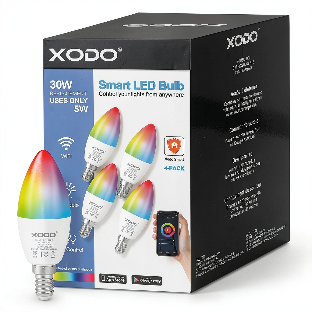 XODO Smart Bulb illuminating a cozy living room with vibrant colors
