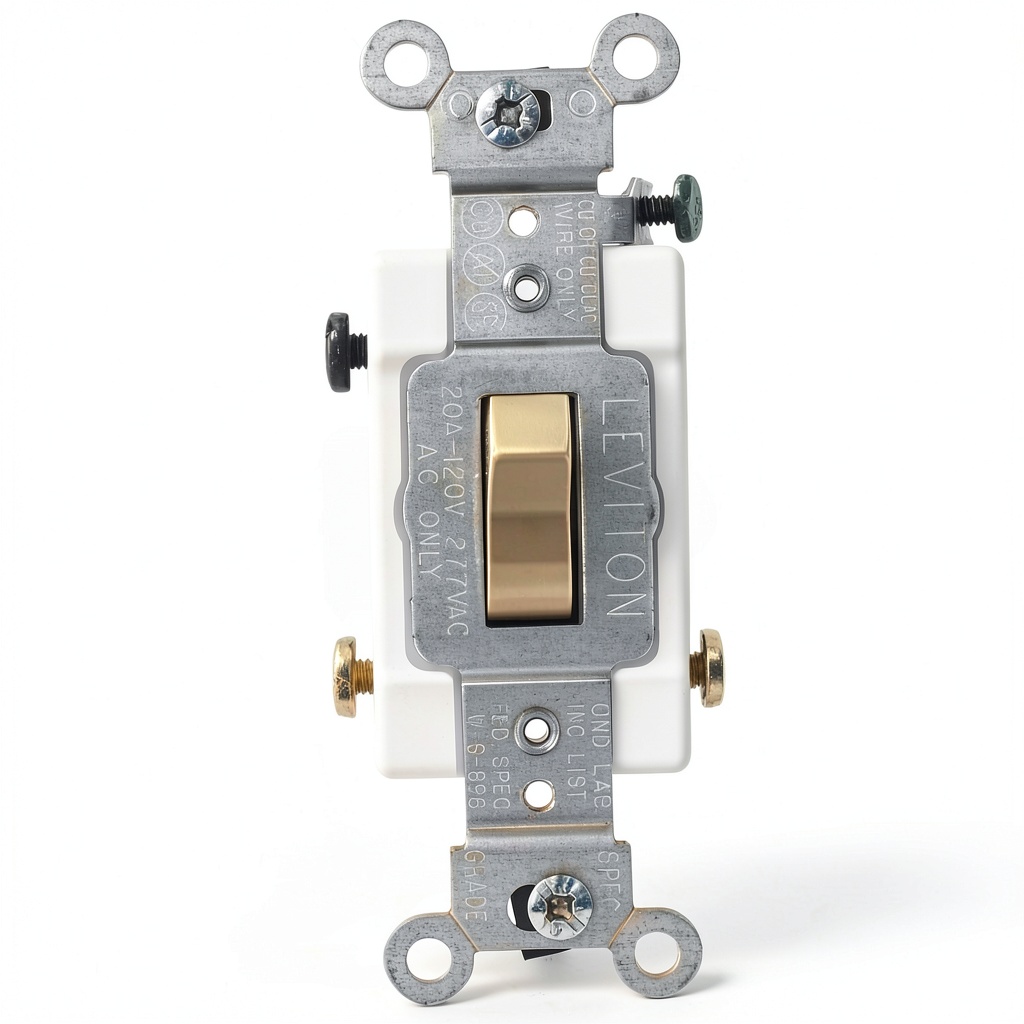 'Leviton commercial toggle switch installed in a wall plate'