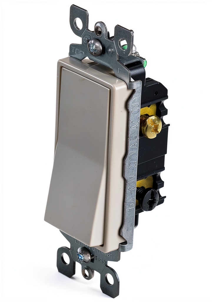 'Leviton illuminated rocker switch installed in a standard wallplate'