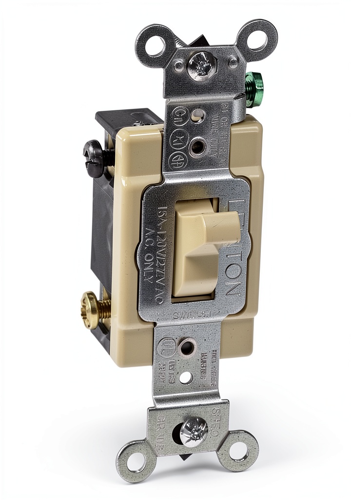 Commercial 4-way toggle switch installed in a multi-gang electrical box