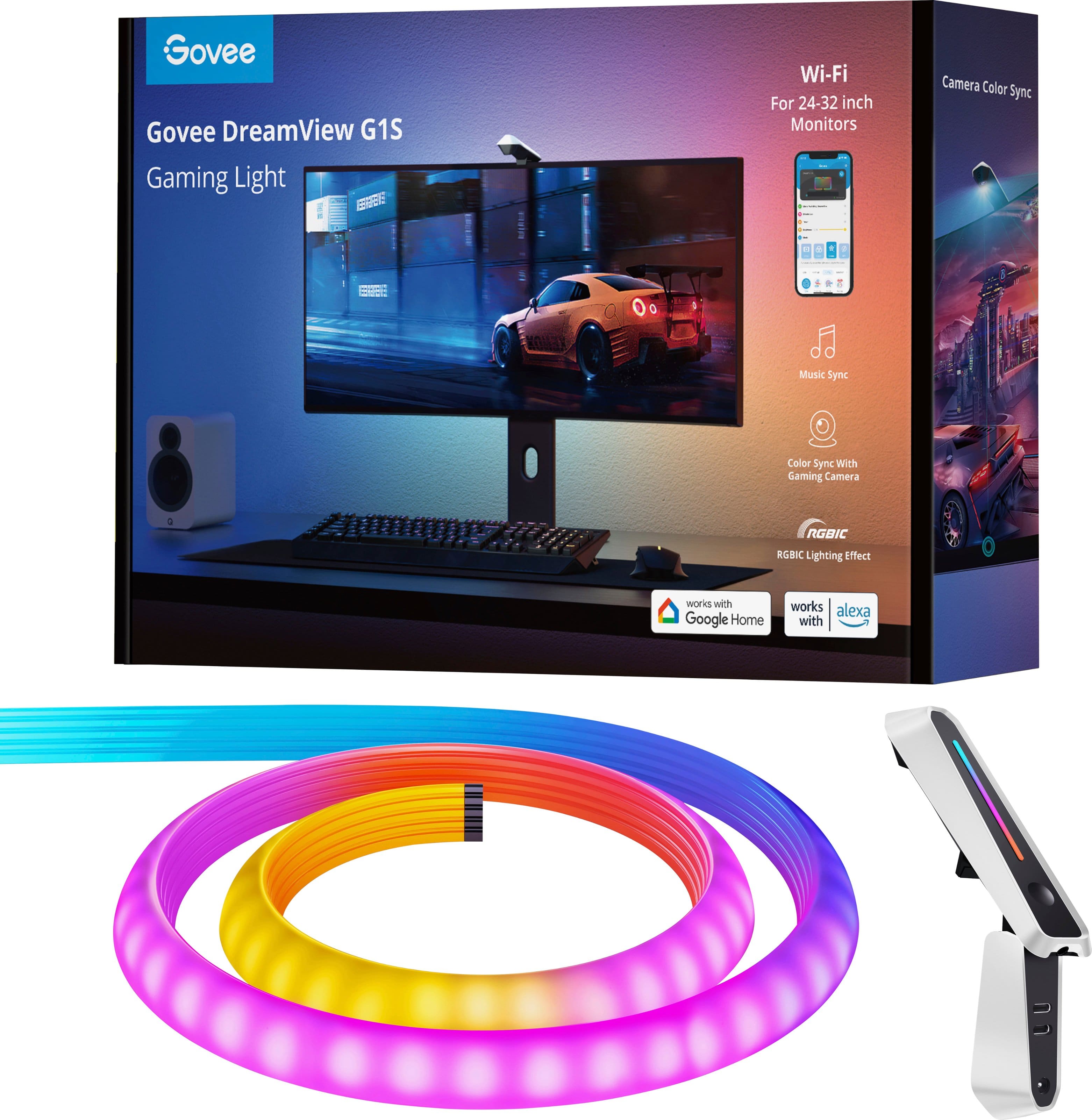 Govee G1S Gaming Light Kit installed on a curved gaming monitor