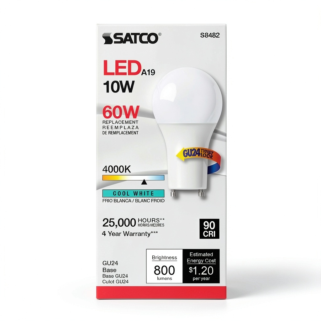Installing SATCO A19 GU24 LED Bulb Cool White 60 Watt Equivalent on a wooden desk