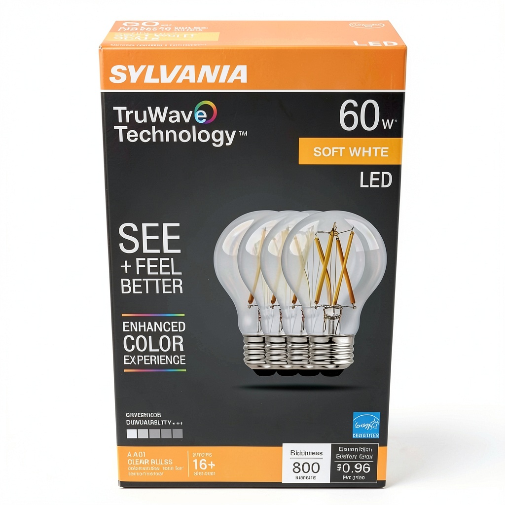 Sylvania TruWave LED bulb illuminating a cozy room
