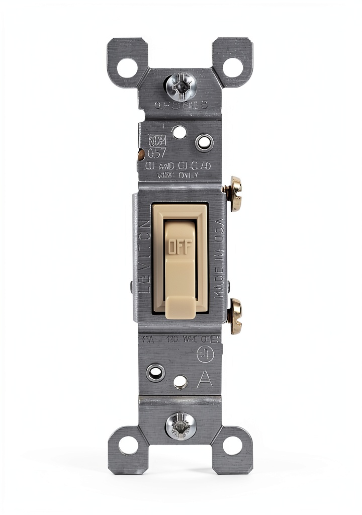 'Leviton toggle switch showing Quickwire terminals and side wiring options'
