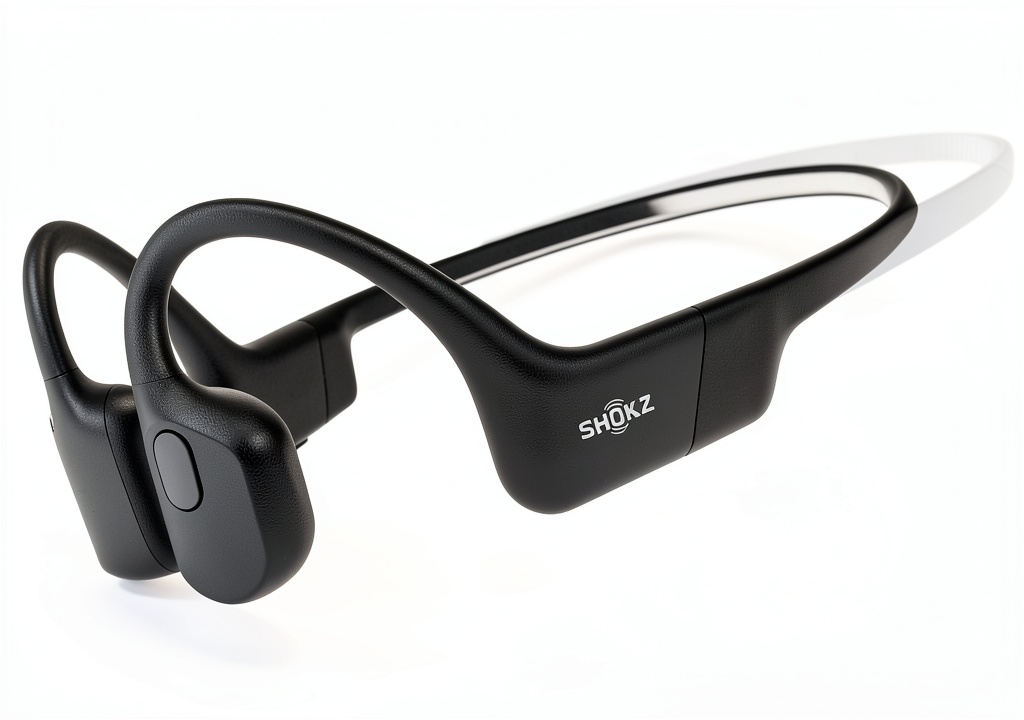 Installing Shokz OpenRun Mini Wireless Bone Conduction Headphones Black on a wooden desk