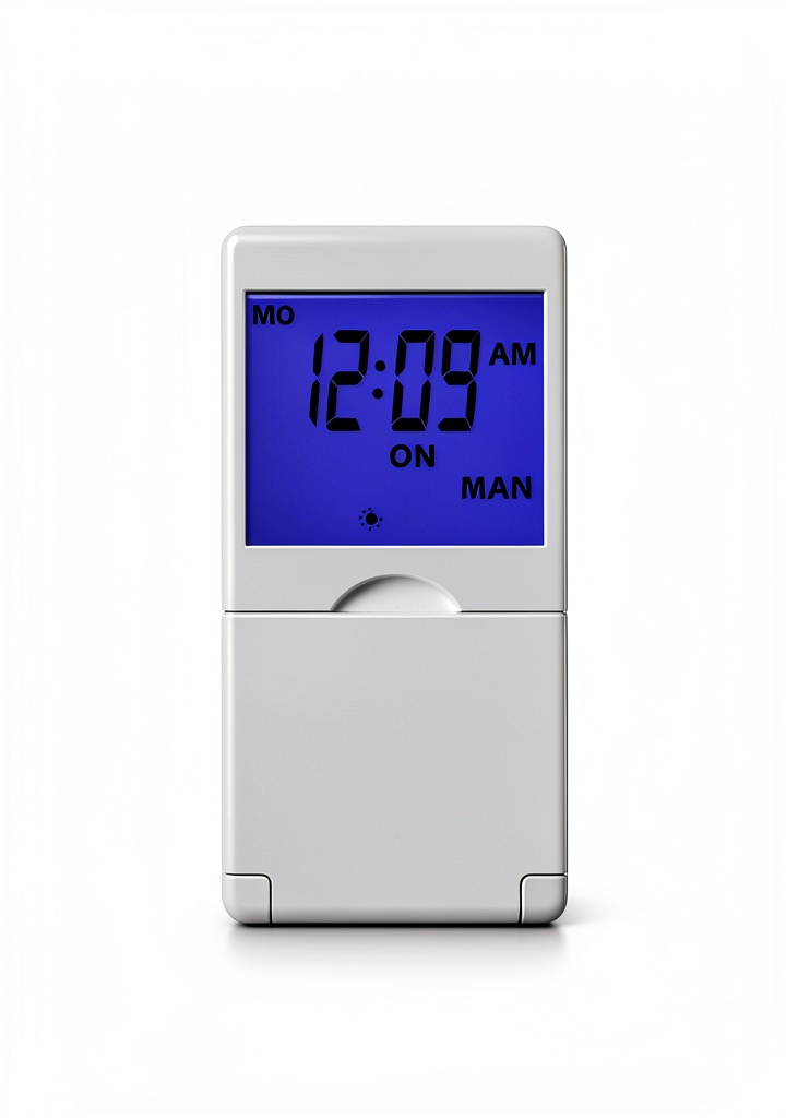 BN-LINK timer switch installed in a wall with blue backlight visible