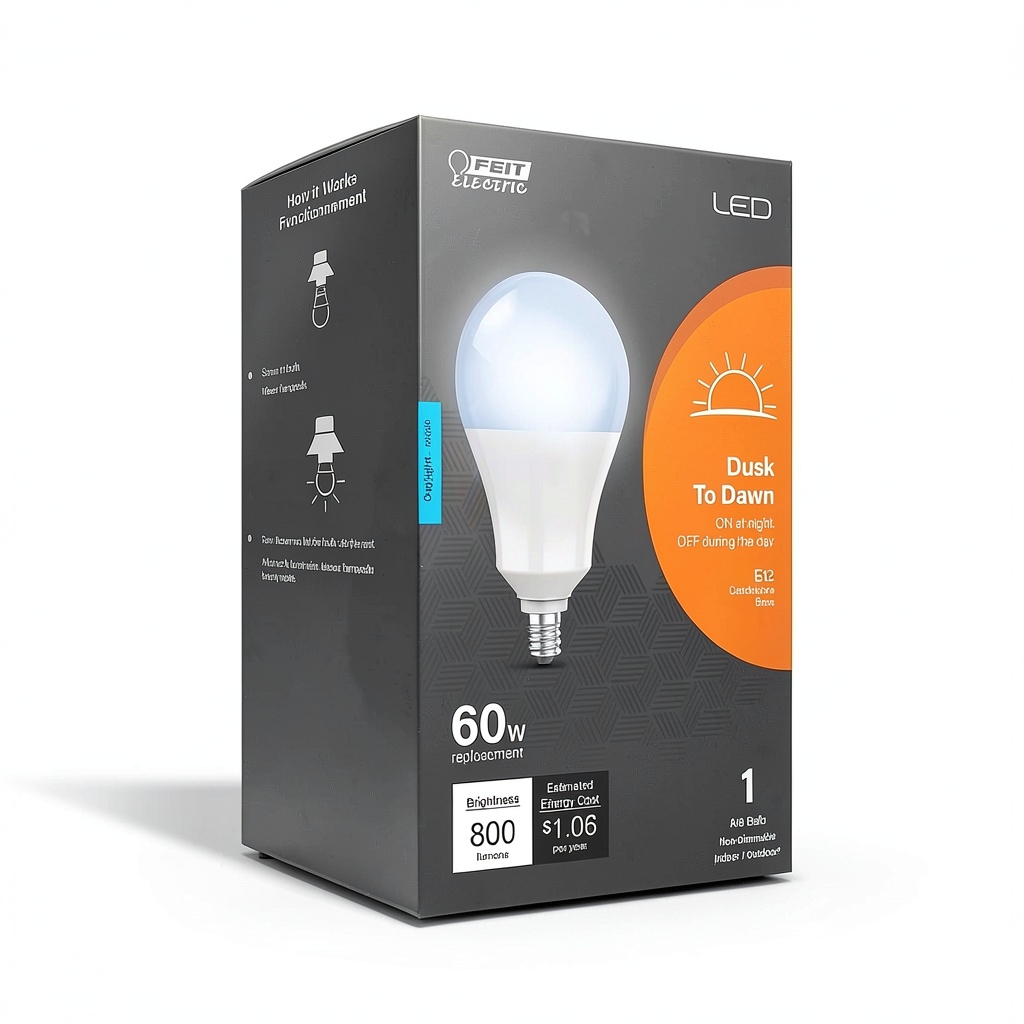 Feit LED Dusk to Dawn Bulb illuminating a porch area