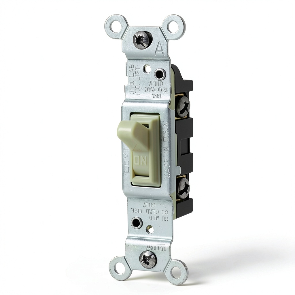 Leviton 1451-ICP toggle switch mounted in a standard wall plate