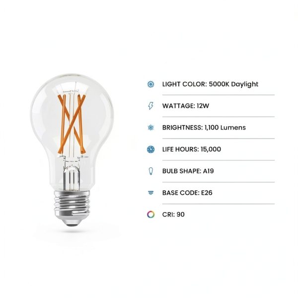 Feit A19 E26 Filament LED Bulb Daylight 75 Watt Equivalence-1